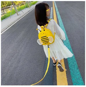 Toddler anti-lost backpack with cute bee design, soft shoulder straps and safety leash.