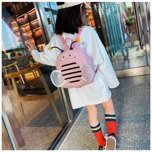 Cute pink bee toddler anti-lost backpack with mesh wings and cute antennae design.