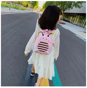 Cute bee toddler anti-lost backpack with cute wings and safety leash for kids outdoor travel.
