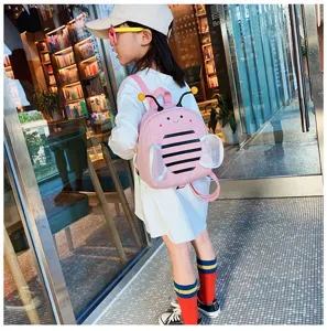 Toddler anti-lost cute bee backpack with mesh wings and harness for kids daily use and travel.