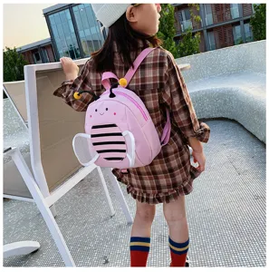 Toddler cute little bee design pink backpack with wings for children outdoor daily use stylish.