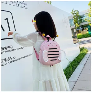 Toddler anti-lost cute pink bee backpack for kids, lightweight infant school bag with wings.