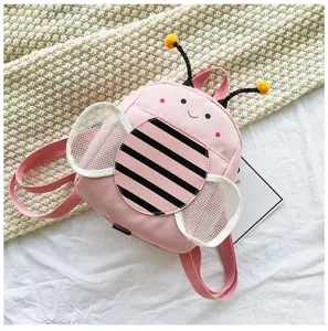Cute pink bee toddler backpack with mesh wings and anti lost design for kids daily use.