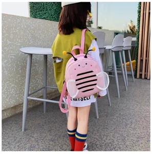 Cute pink bee design toddler anti lost backpack for kids school bag with cute wings