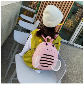 Toddler anti-lost bee backpack for kids, cute pink cartoon animal school bag with wings.