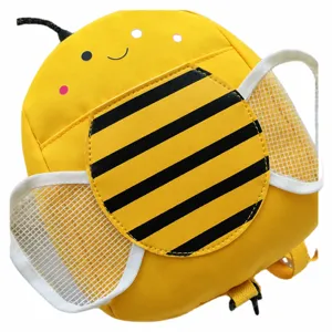 Cute yellow bee toddler backpack with anti-lost leash, cute animal children school bag.