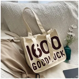 Canvas tote bag for women casual shoulder handbag large capacity student shopping bag daily use