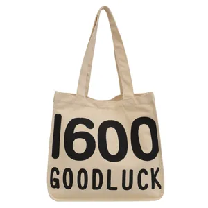 Canvas tote bag for women, stylish casual shoulder bag with letter print front main view
