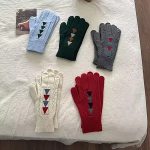 Women winter knit gloves cozy warm fleece lined touchscreen thermal mittens set five colors