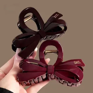 Elegante pinza de pelo grande con lazo, pinza brillante burdeos para peinados de mujeres y niñas.
