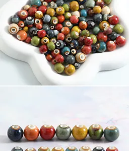 Jingdezhen ceramic glaze large hole loose beads for DIY handmade bracelet necklace jewelry making supplies.