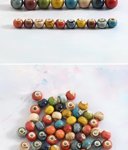 Jingdezhen glaze ceramic round beads large hole retro DIY jewelry making beading materials.