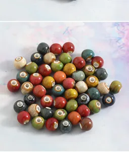 Jingdezhen ceramic round beads with large holes, colorful glaze DIY jewelry making materials.