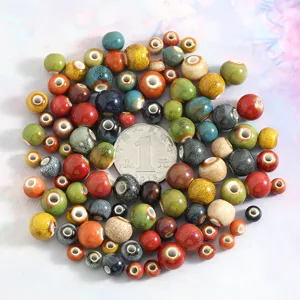 Jingdezhen glazed ceramic round beads, large hole vintage loose beads for DIY crafts.