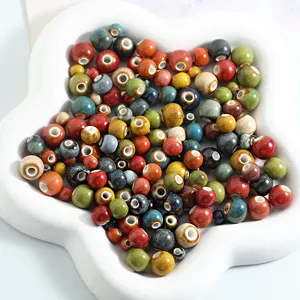 Jingdezhen glazed ceramic round beads large hole vintage DIY jewelry making bracelet necklace