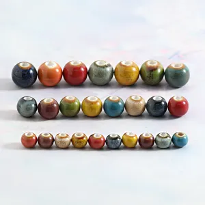Jingdezhen glazed ceramic round beads large hole vintage DIY handmade jewelry making loose beads