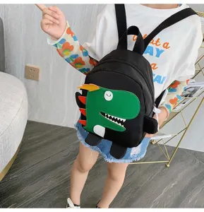 Sac à dos dinosaure de dessin animé pour enfants, cartable noir Oxford mignon pour tout-petits.