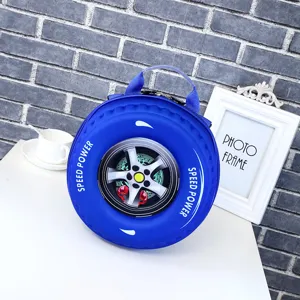Kids 3D Tire Shape Cartoon Cute PU Leather Backpack Children Casual Outdoor School Bookbag Waterproof Daypack