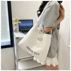 Large capacity canvas tote bag for women casual shoulder bag minimalist daily use style