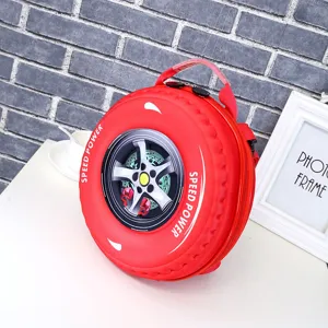 Kids 3D car tire backpack cute red round school bag kindergarten boys girls daily casual daypack