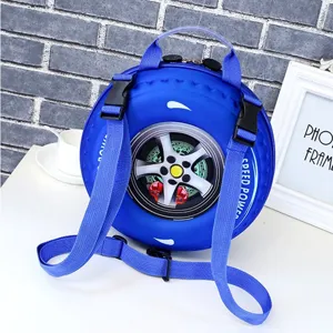 Kids 3D Car Tire Backpack Cute Round School Bag Casual Kindergarten Bookbag Blue