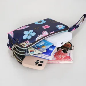 Portefeuille femme pochette zippée multicouche à motif floral grand sac pour téléphone.