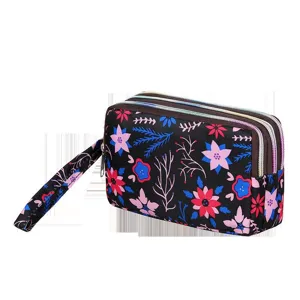 Femme pochette en toile fermeture éclair trois couches portefeuille principale