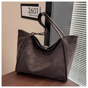 Cross-border autumn winter vintage tote bag large capacity casual shoulder bag for women.