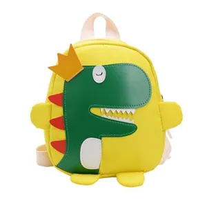 Joli sac à dos cartable enfant dinosaure dessin animé tissu oxford jaune pour jardin d'enfants