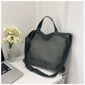 Vintage canvas tote bag for women, large capacity shoulder and crossbody bag with stylish design.