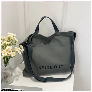 Vintage large canvas tote bag for women, casual crossbody shoulder bag with letter print.