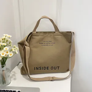 Vintage canvas tote bag for women, large capacity shoulder and crossbody bag for daily use.