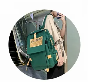 Green oxford cloth backpack large capacity travel school bag for students casual daily use.