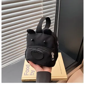 Cute black bear ear handbag, lightweight mini canvas tote bag for daily commute and casual outings.