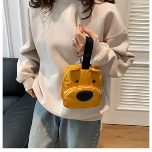 Cute yellow cartoon mini handbag for women and kids, lightweight casual daily tote bag with handle.