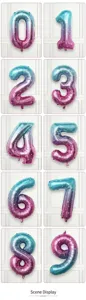 Detailed view of 32-inch gradient blue pink number foil balloons for party decoration.