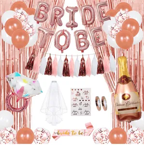 Rose Gold Bride To Be Bachelorette Party Decorations Kit with Balloons Veil Sash.