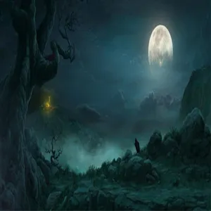Halloween party decoration backdrop cloth spooky full moon dead tree dark night photography background