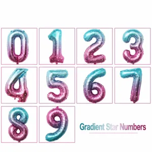 Gradient Starry Sky Digital Aluminum Foil Balloon Number for Birthday Party Wedding Celebration Decoration