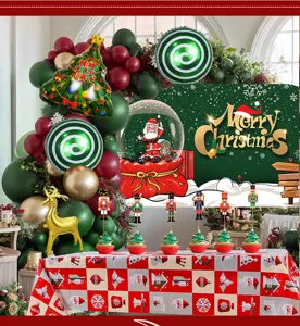 Weihnachtsparty Ballon Set grüne Kulisse Nussknacker Tischdecke festliche Deko Zubehör