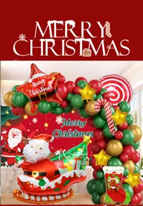 Weihnachten Ballonbogen Set mit grünen roten Latexballons Santa Folienballon und Hintergrund.