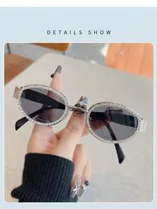 Stilvolle Strass Ovale Sonnenbrille für Damen und Herren Y2K Metallrahmen Sonnenbrille