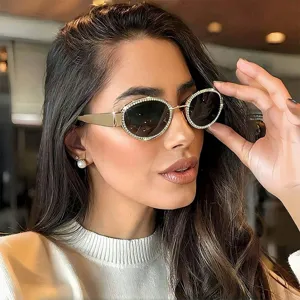 Y2K Oval Metallrahmen Strass Sonnenbrille Für Damen Herren Luxus Strass Eingelegte Vintage Mode Sonnenbrille Retro Cyberpunk Stil Brille UV400