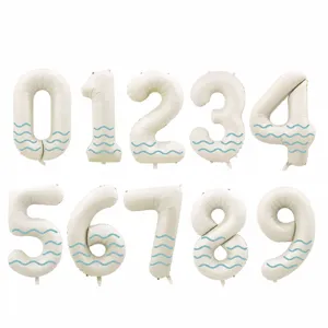 Milky White Blue Wave Digital Aluminum Foil Balloon Large Number Balloons For Birthday Party Wedding Event Decoration