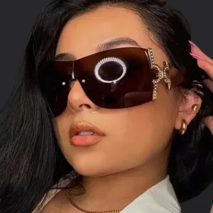 Y2K Wrap-Around Rhinestone Sunglasses Women Trendy Street Style Shield Sun Glasses