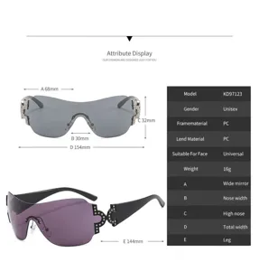 Y2K wrap-around sunglasses for women, trendy rhinestone metal decor, stylish street hip-hop eyewear.