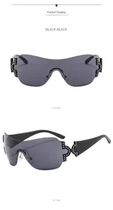Y2K wrap-around rhinestone sunglasses for women, trendy street style metal detail shield shades.