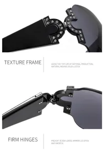 Close-up detail of Y2K fashion sunglasses showing rhinestone hinge and frame texture.