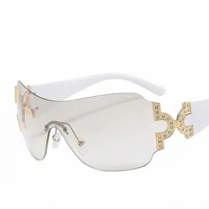 Y2K Shield Sunglasses for Women Fashion Rhinestone Gold Metal Temples Trendy Streetwear Eyewear