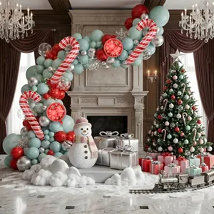 Christmas balloon arch kit with candy cane foil balloons for festive holiday party decor.